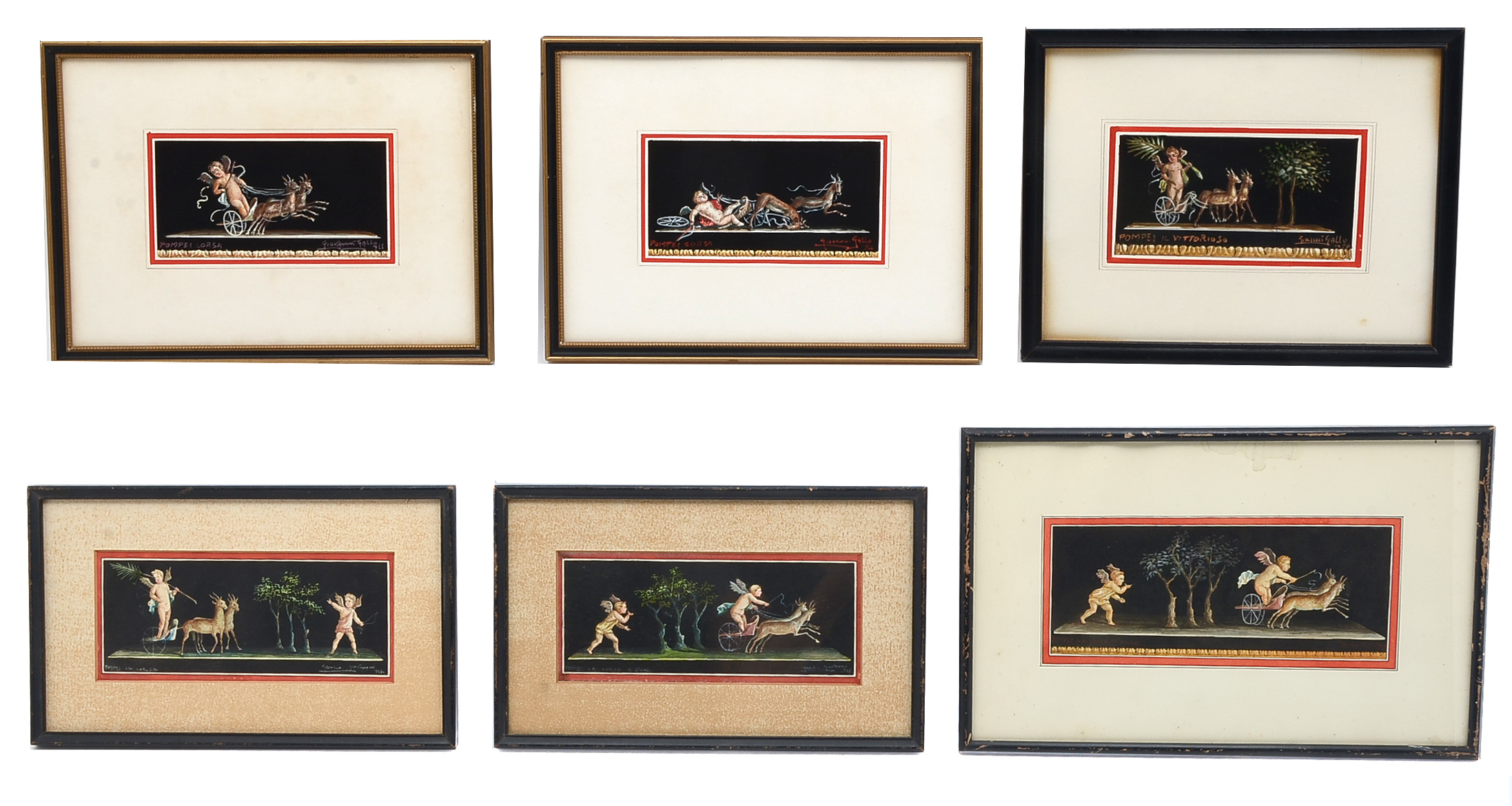 Appraisal: GIOVANNI GALLO POMPEIAN FRIEZE PAINTINGS Watercolors largest measuring '' x