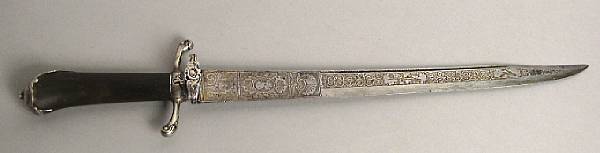 Appraisal: A continental silver-mounted hunting sword th century The inch single