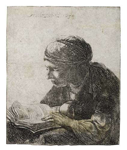 Appraisal: REMBRANDT VAN RIJN A Woman Reading Etching x mm x