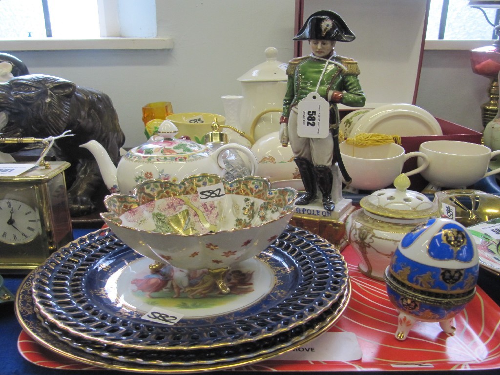 Appraisal: Condess figure of Napoleon pair of ribbon plates etc