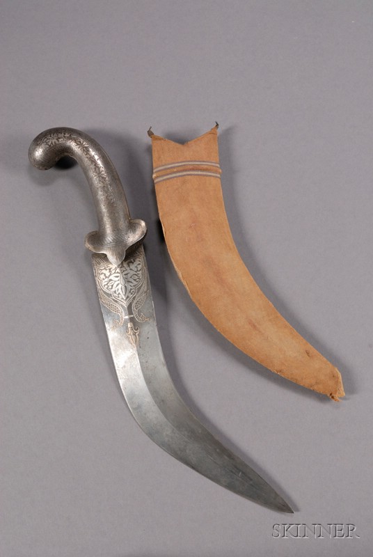 Appraisal: Indo-Persian Dagger th century Jambiya form double-edged blade pistol grip