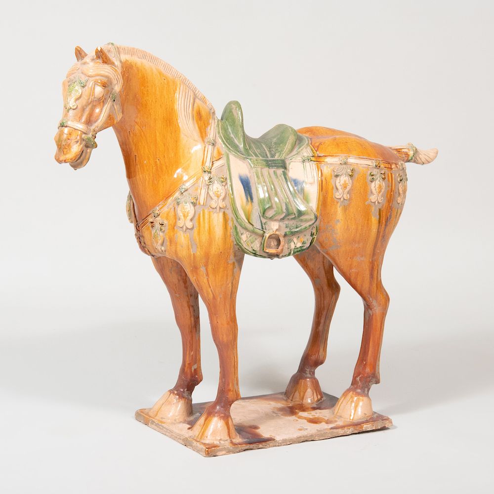 Appraisal: Chinese Tang Style Glazed Pottery Figure of a Caparisoned Horse