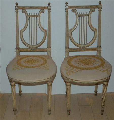 Appraisal: Pair of Louis XVI Style Painted Lyre Back Side Chairs