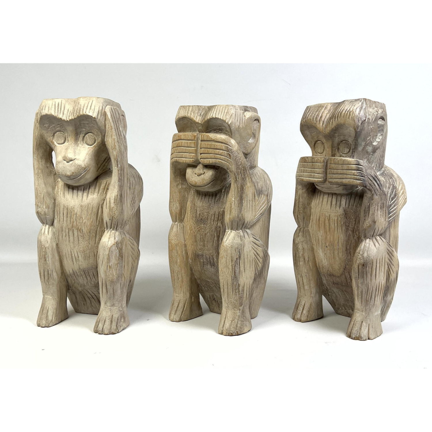 Appraisal: Three Carved Wood Monkey Figures See No Hear No Smell