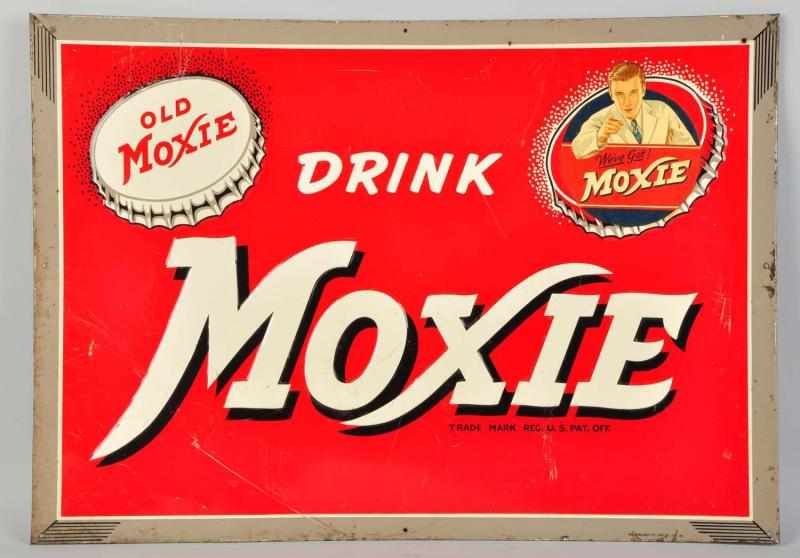 Appraisal: Embossed Tin Moxie Sign Circa s Includes a decal in