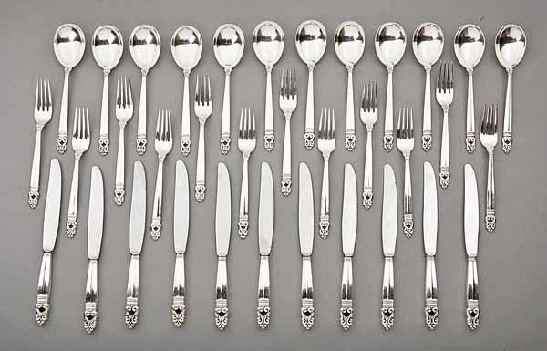 Appraisal: An International Royal Danish Sterling Silver Flatware Service for Twelve