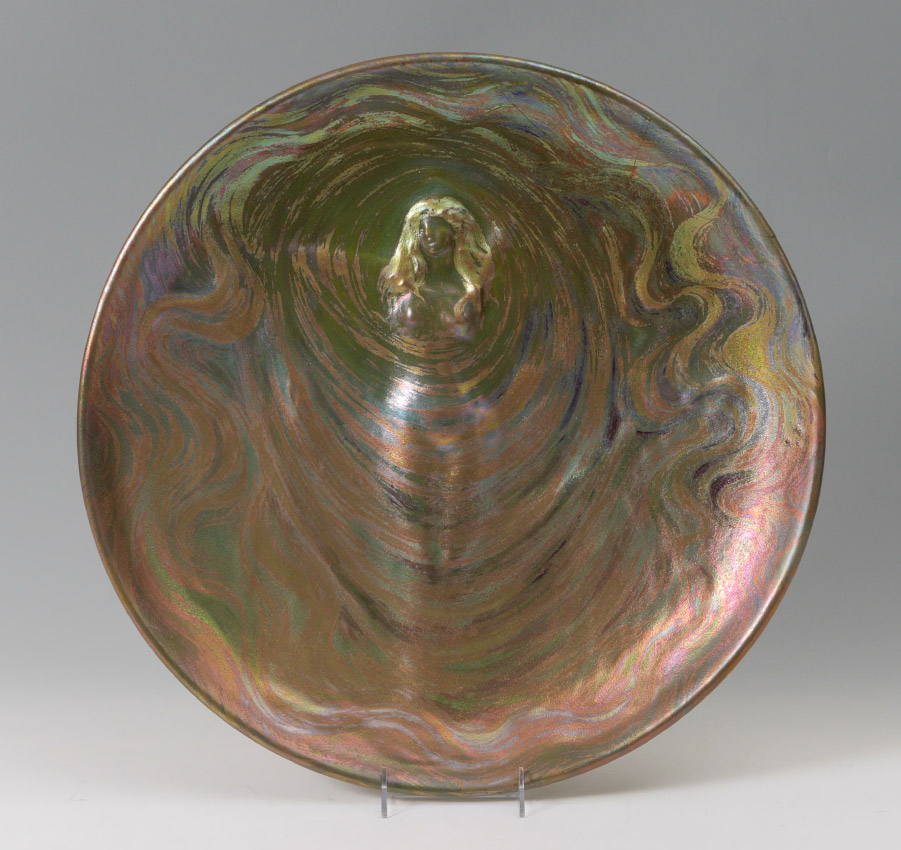 Appraisal: CLEMENT MASSIER ART NOUVEAU IRIDESCENT CHARGER Large charger with semi-nude