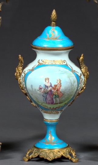 Appraisal: French Gilt-Brass-Mounted Porcelain Covered Two-Handled Garniture Vase fourth quarter th