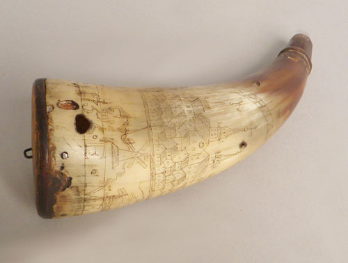 Appraisal: Carved powder horn bearing the date l