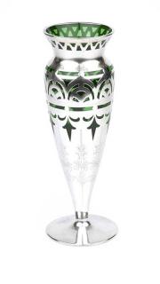 Appraisal: A sterling silver overlay emerald glass vase likely Alvin Early