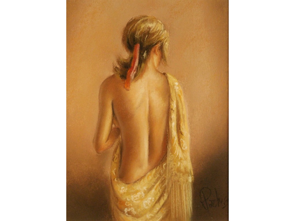 Appraisal: Rodrigo contemporary nude gold pastel signed x cm