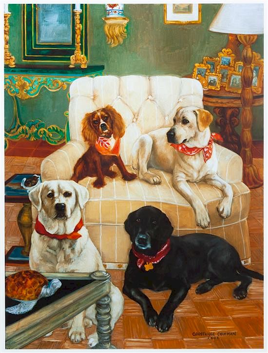 Appraisal: Two Works of Art depicting Labrador Retrievers Larger x inches