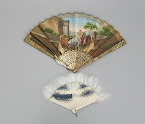 Appraisal: Pair of Hand-painted Decorative Fans First fan has a brass