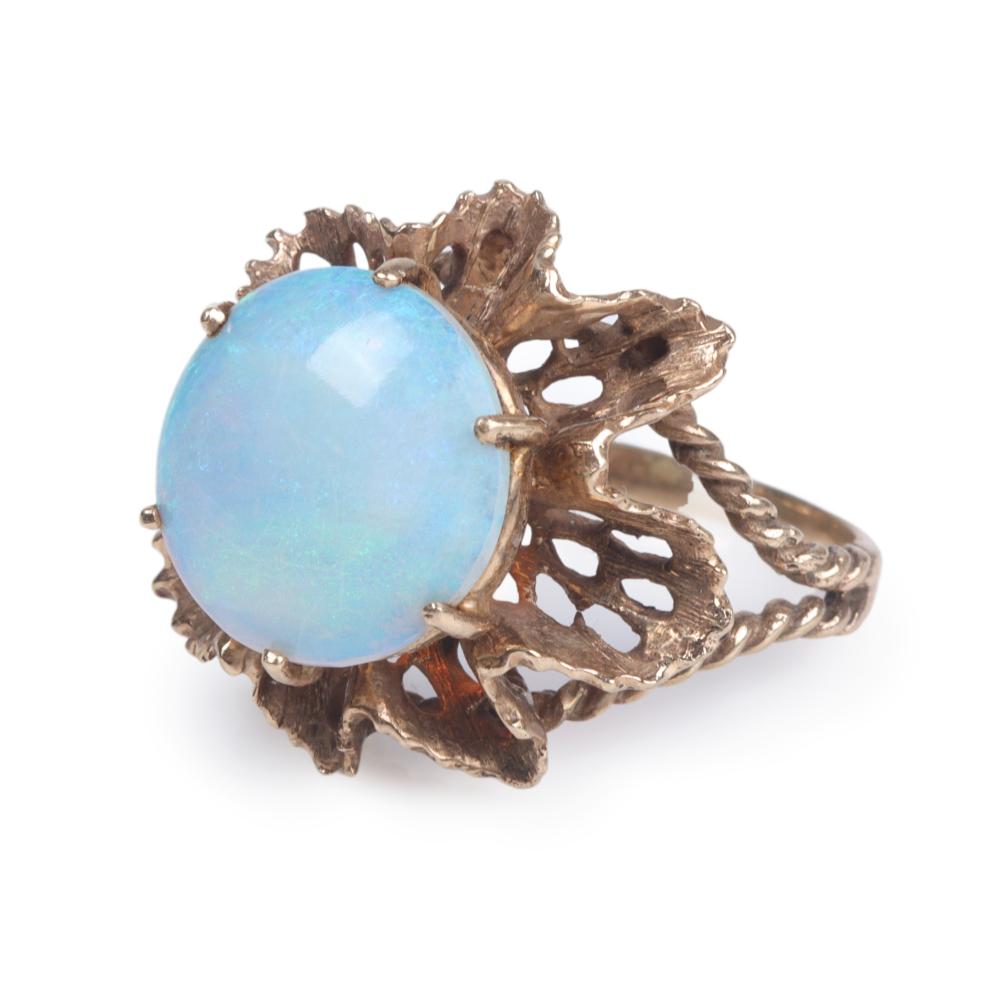 Appraisal: Vintage retro modern K gold cabochon opal ring in freeform