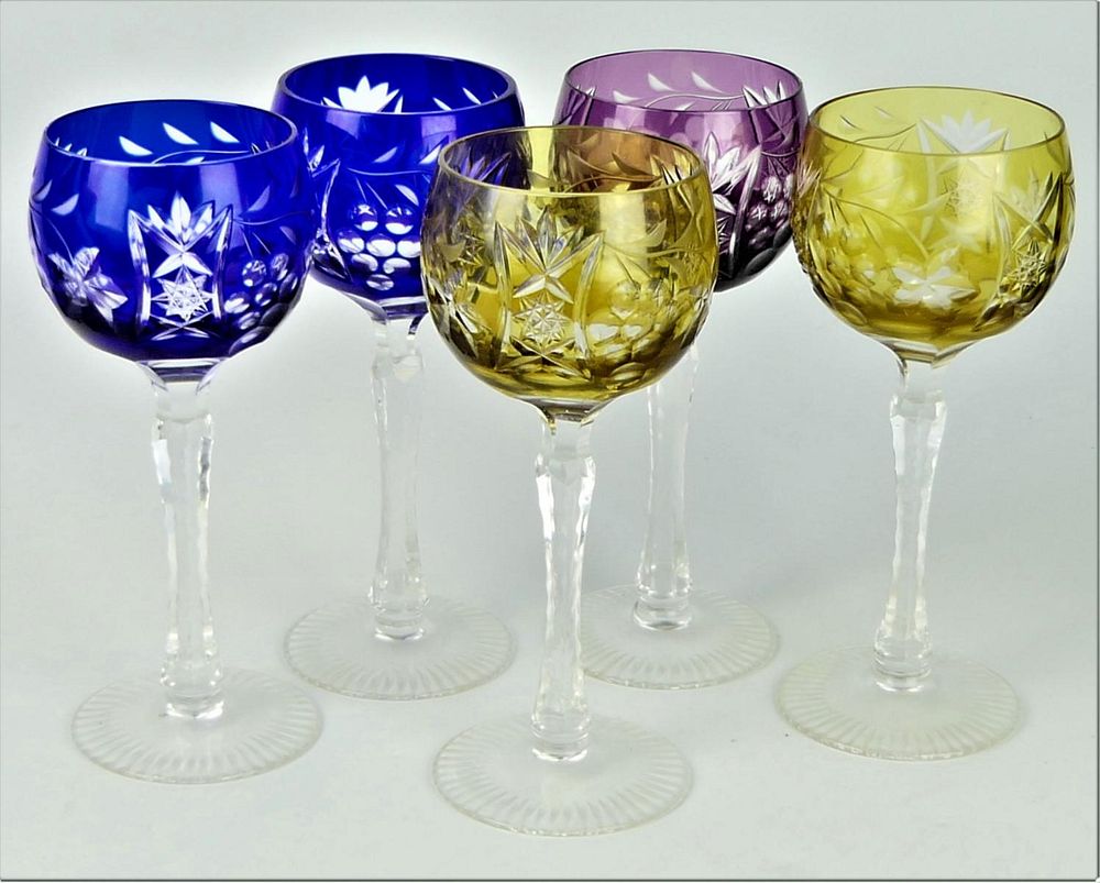 Appraisal: SET OF BOHEMIAN CUT TO CLEAR WINE GLASSES Each measures