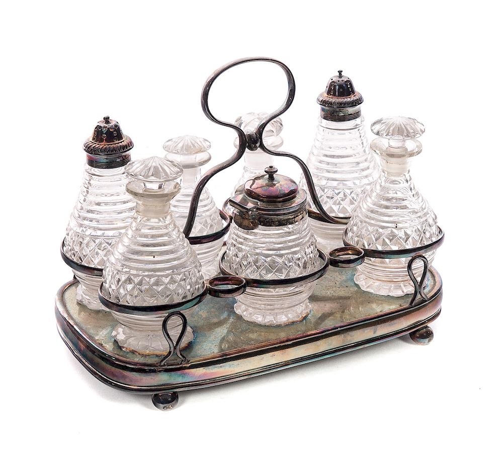 Appraisal: Early Silver Plated Cruet Set Measures tall wide Item has