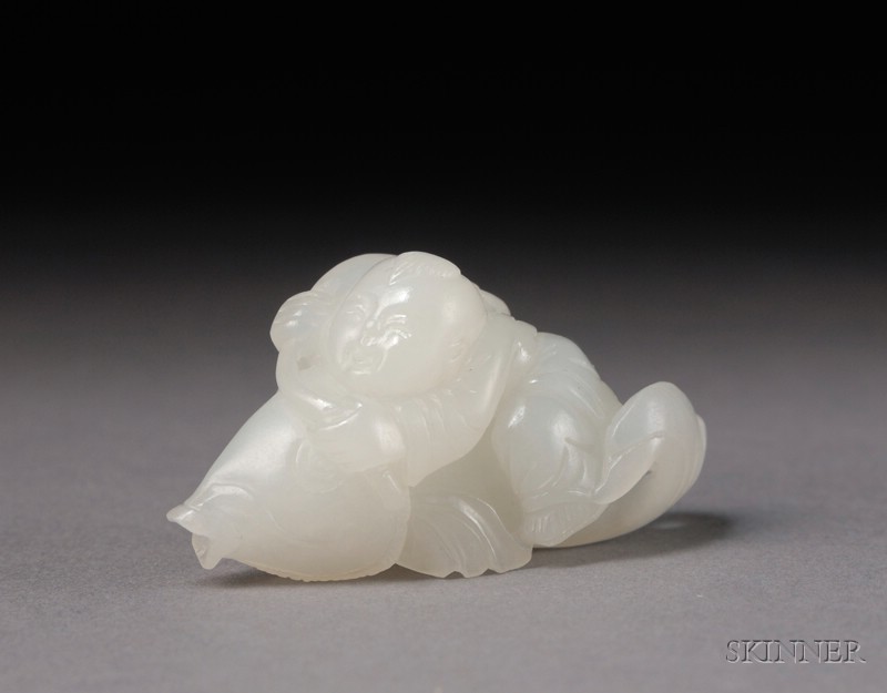 Appraisal: Jade Carving th century pure white stone depicting a child