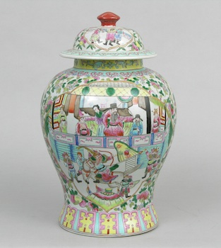 Appraisal: A Large Famille Rose Temple Jar A lovely polychrome jar