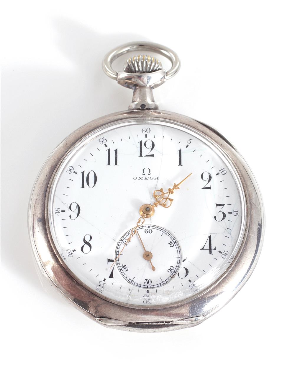 Appraisal: Omega silver-cased openface pocket watch circa enamel dials and ornate