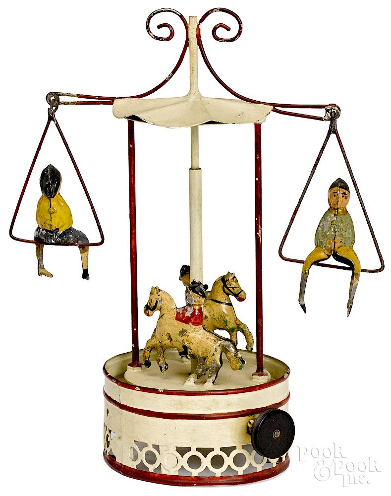 Appraisal: Painted tin carousel steam toy accessory Painted tin carousel steam