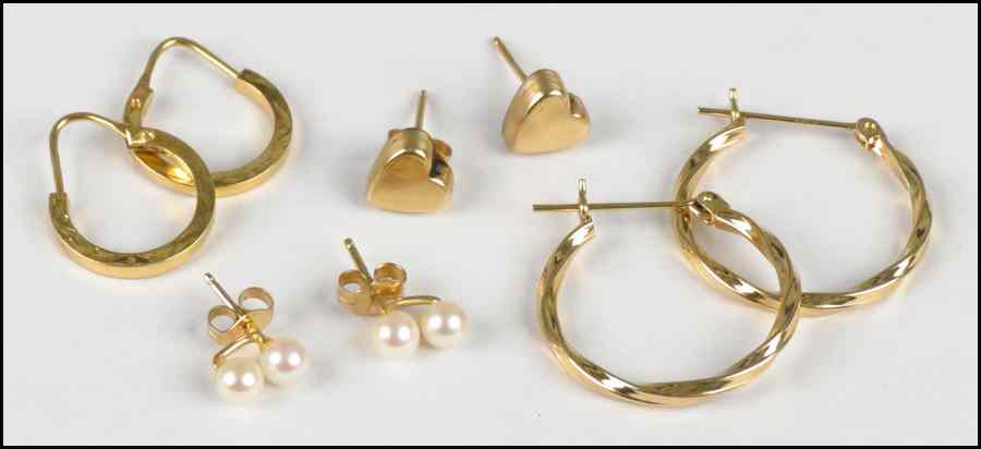 Appraisal: FOUR PAIRS OF GOLD EARRINGS Comprised of one pair of