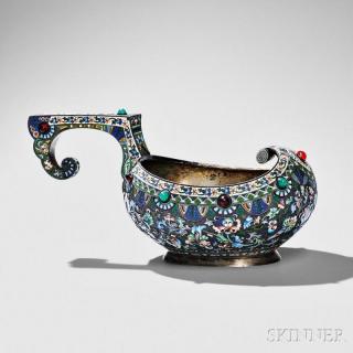 Appraisal: Russian Silver and Cloisonn Enamel Kovsh Moscow - th Artel