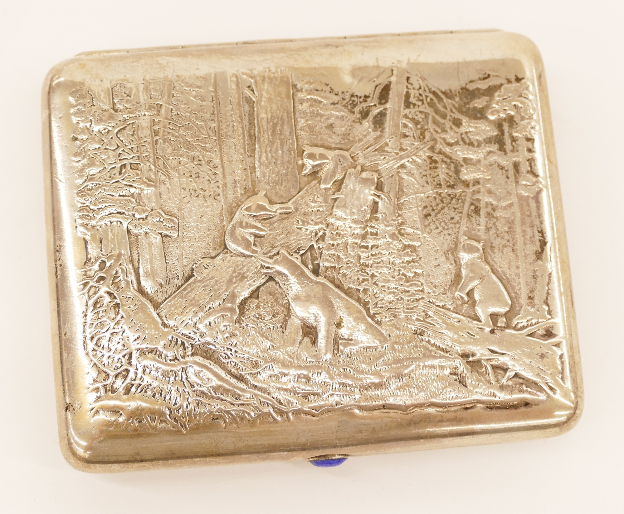 Appraisal: Old Russian Silver Bear Family Cigarette Case ''x '' Relief