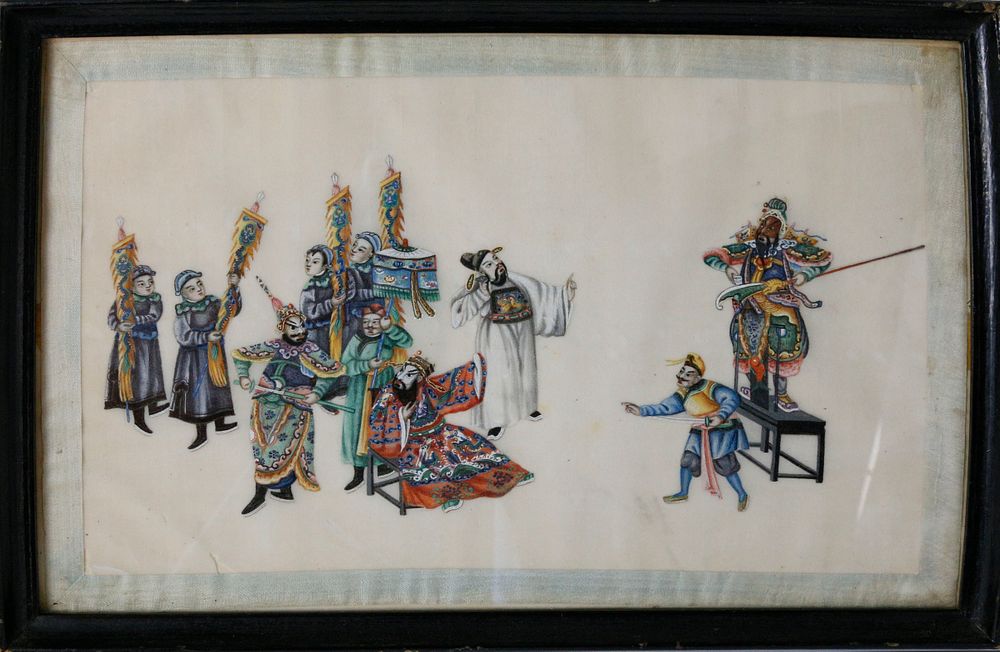 Appraisal: Chinese Watercolor on Rice Paper Trial by Combat early th