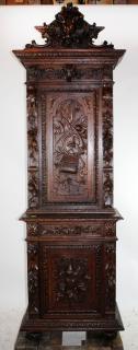 Appraisal: French heavily carved walnut hunt cabinet French heavily carved walnut