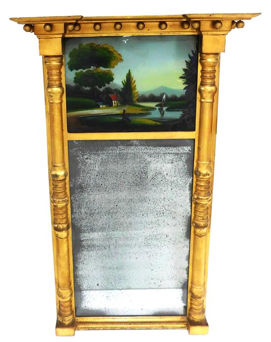 Appraisal: MIRROR th C Federal gilt wall mirror reverse painted tablet