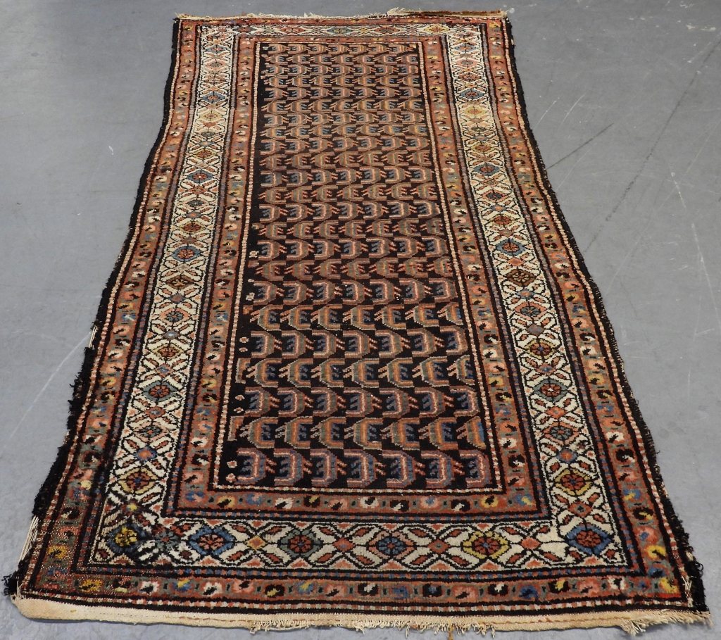 Appraisal: GEOMETRIC HAMADAN RUNNER RUG Middle East th CenturyOrange white and