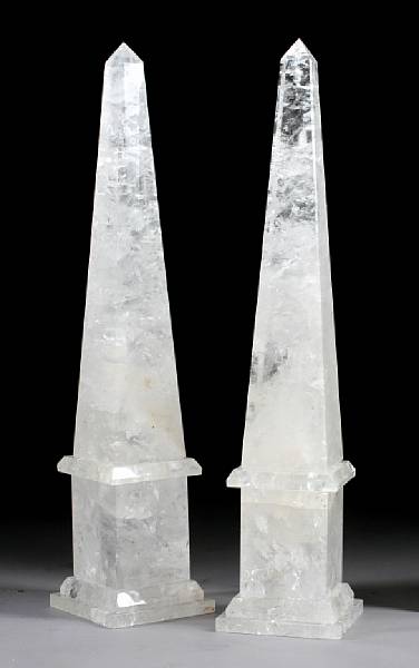 Appraisal: A pair of Neoclassical style rock crystal obelisks Each of