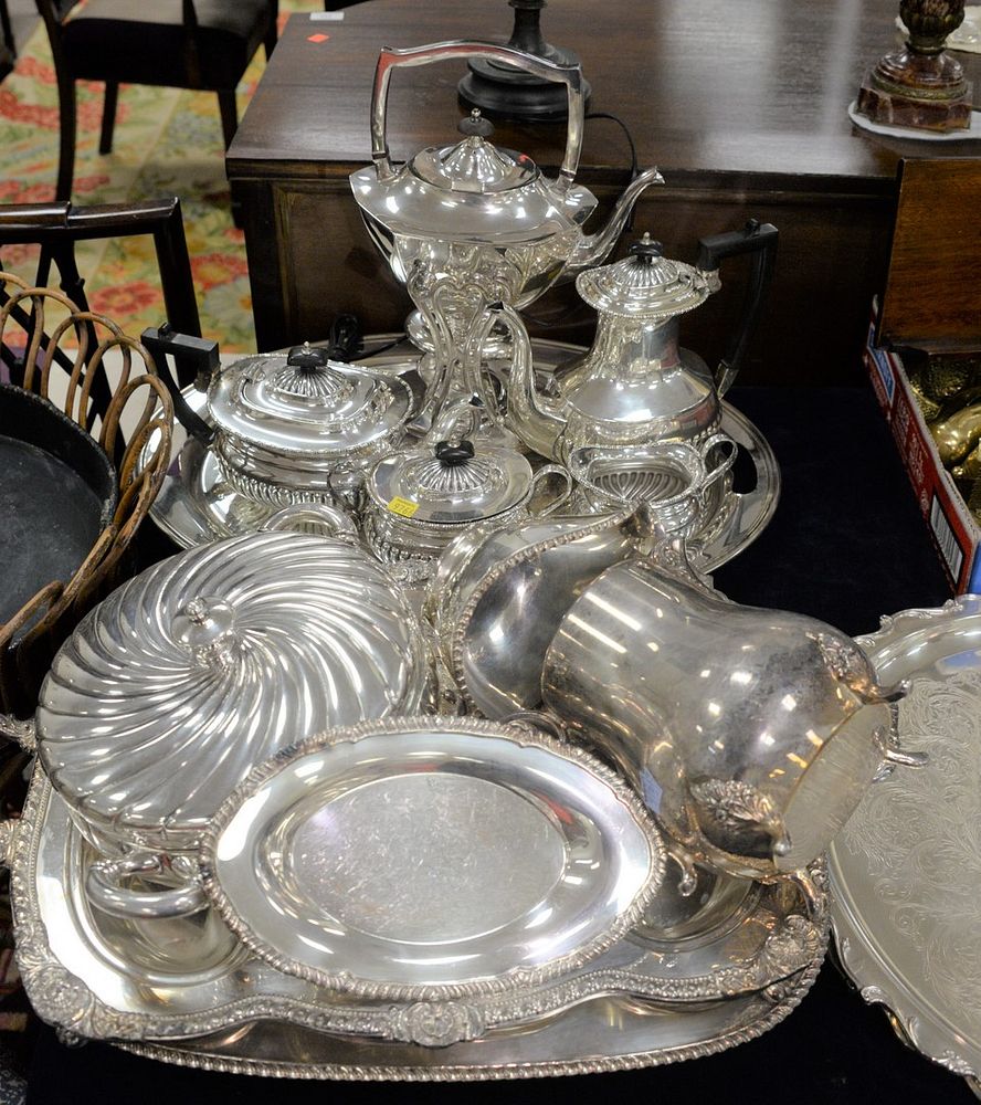 Appraisal: Group of Silver Plate to include serving trays tea set