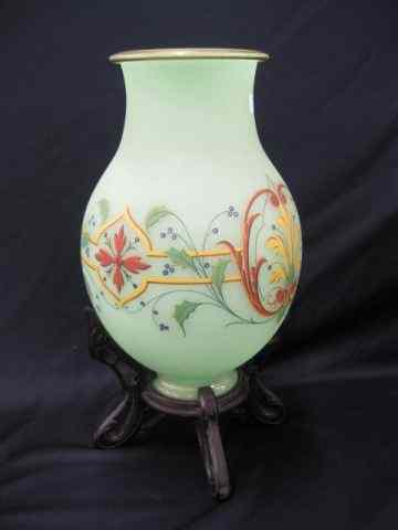 Appraisal: Victorian Art Glass VAse enameled design on jade satin glass