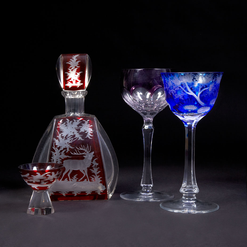 Appraisal: Group of Bohemian Style Overlay Glass Stemware Comprising six wine