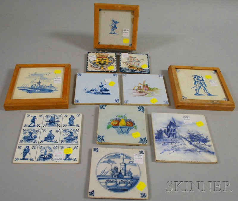 Appraisal: Nine Delft and Two Portuguese Ceramic Tiles Delft and in