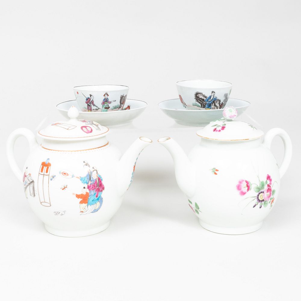 Appraisal: Two Small Worcester Porcelain Teapots and Two Transfer Printed and