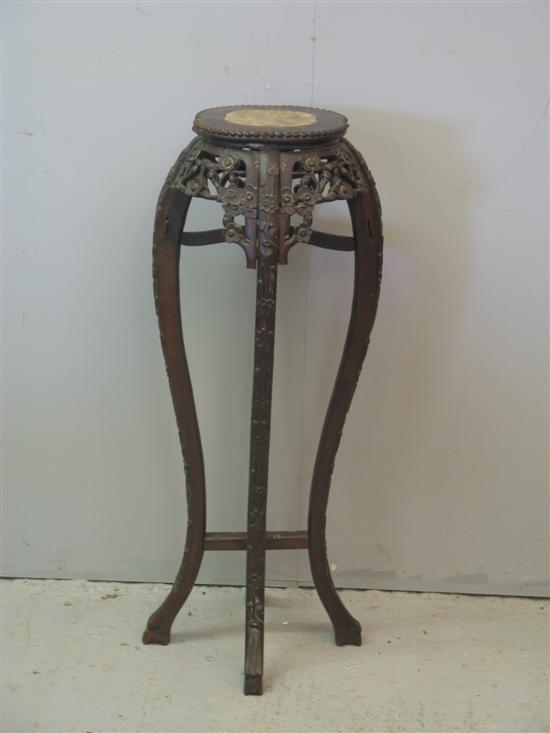 Appraisal: Chinese hardwood vase stand with pierced carved blossom decoration h