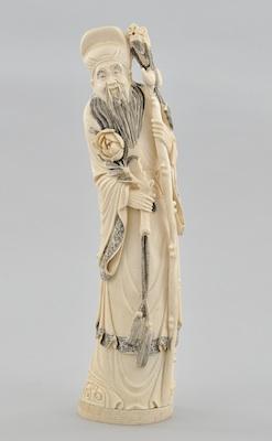 Appraisal: A Carved Ivory Figure of a Scholar Carved ivory figure