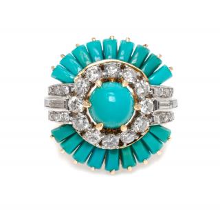 Appraisal: An Karat Yellow Gold Platinum Turquoise and Diamond Ring dwts