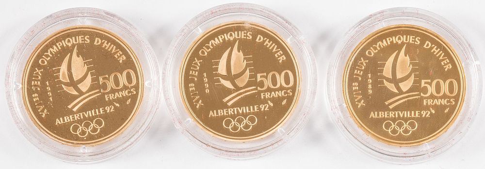 Appraisal: Three Albertville Franc gold coins Three Albertville Franc gold coins