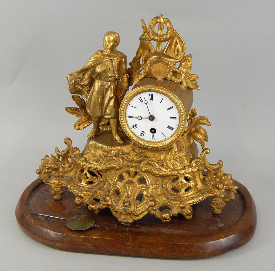 Appraisal: A late thC French gilt metal mantel timepiece mounted with