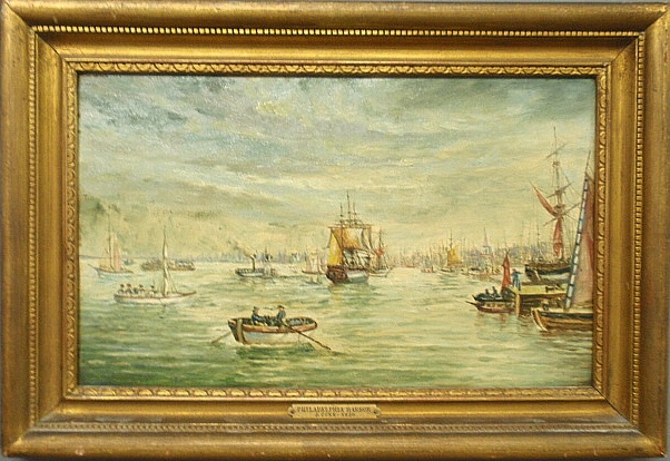 Appraisal: - Oil on panel painting of a harbor scene with