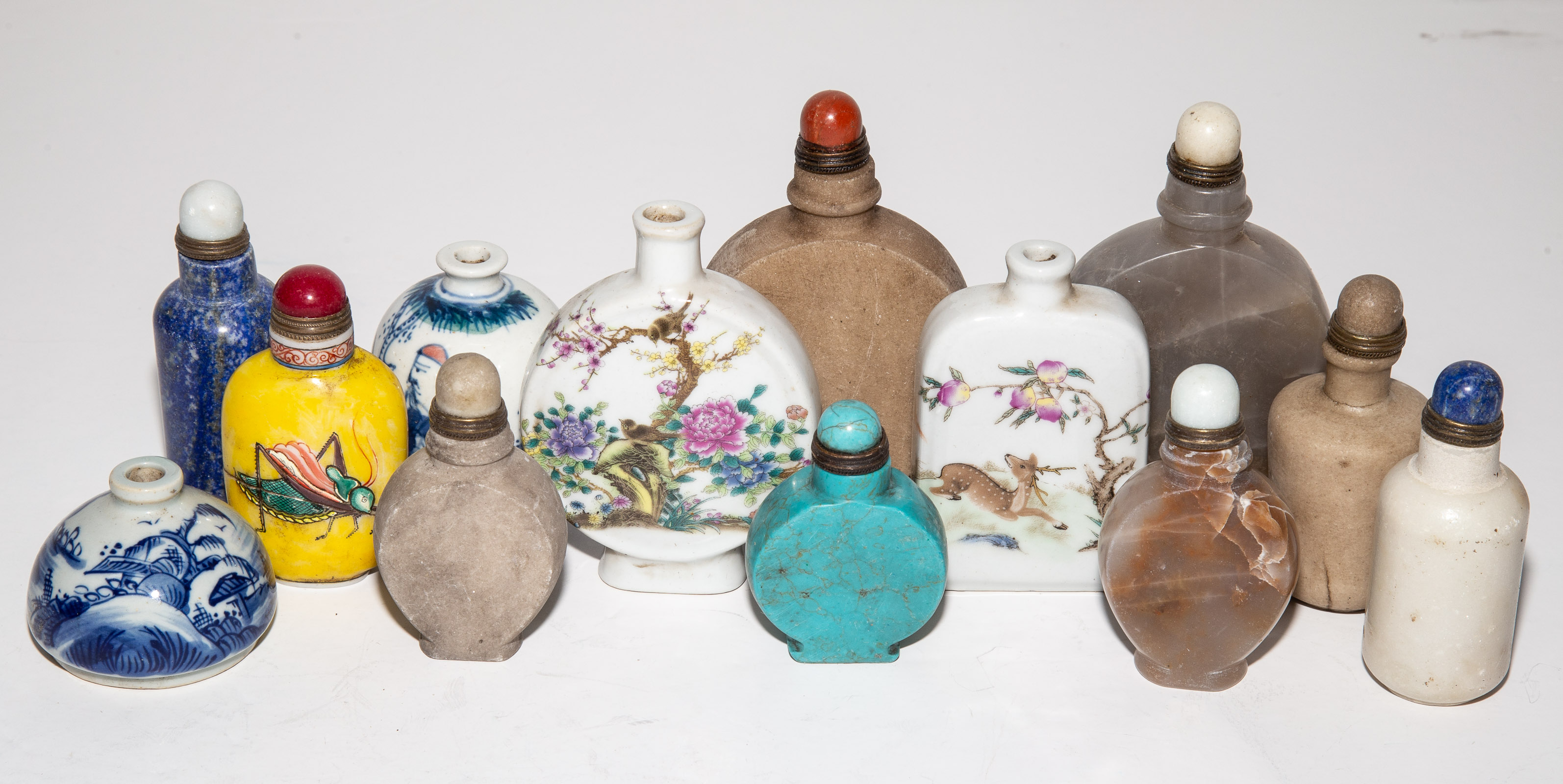 Appraisal: ASSORTMENT OF PORCELAIN STONE SNUFF BOTTLES Comprising items