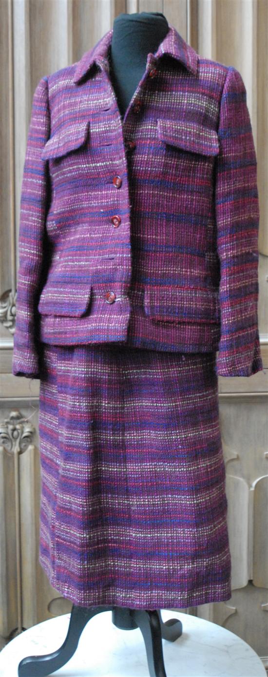 Appraisal: CHRISTIAN DIOR TWO PIECE SUIT Purple and blue wool sizes