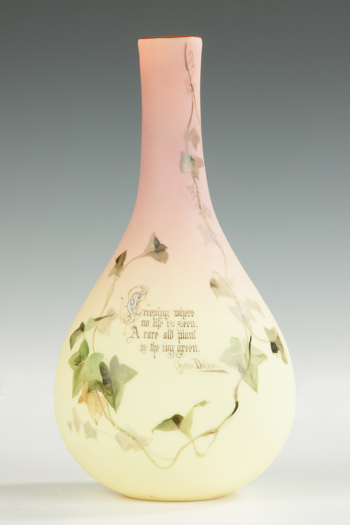 Appraisal: Burmese Hand Painted Vase C With ivy Charles Dickens poem