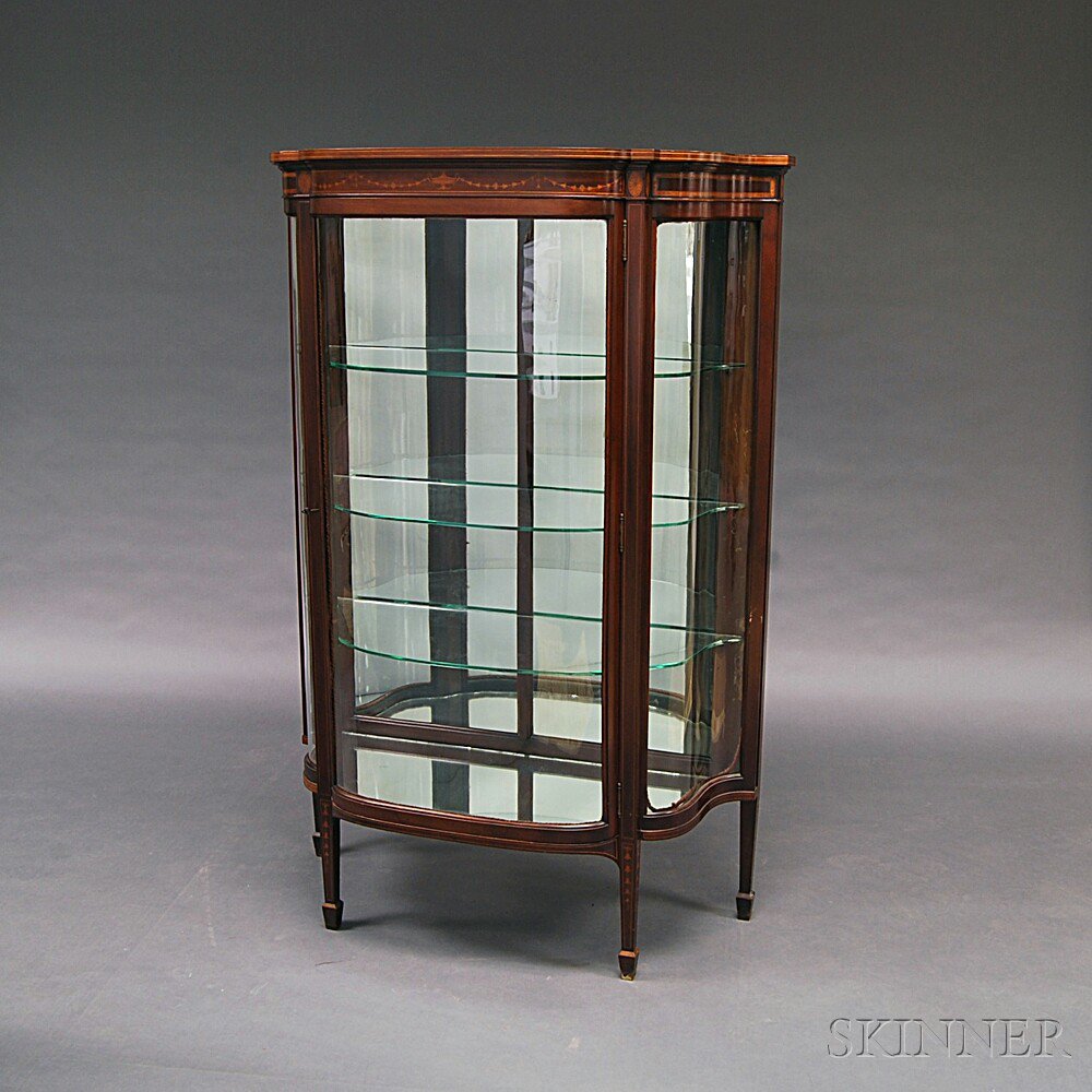 Appraisal: Neoclassical-style Inlaid Mahogany Veneer Curio Cabinet the case with half-serpentine