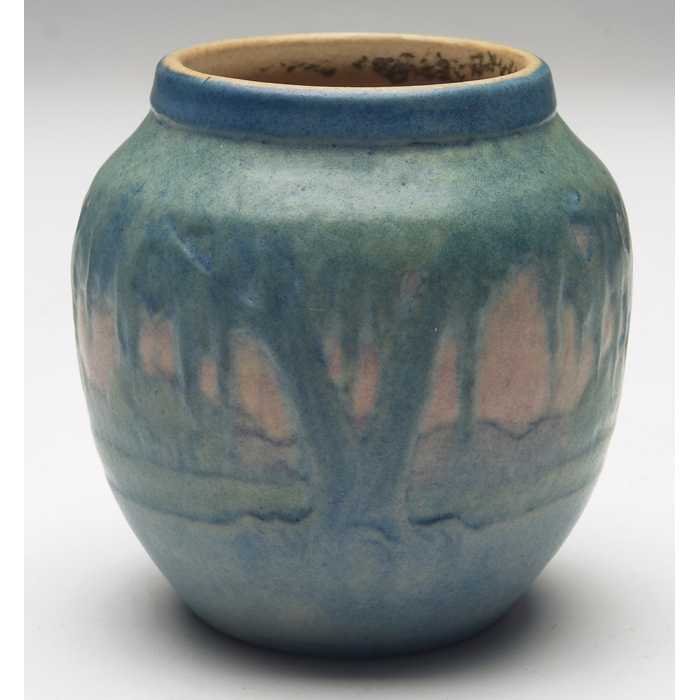 Appraisal: Newcomb College vase carved and painted landscape with moss-laden trees