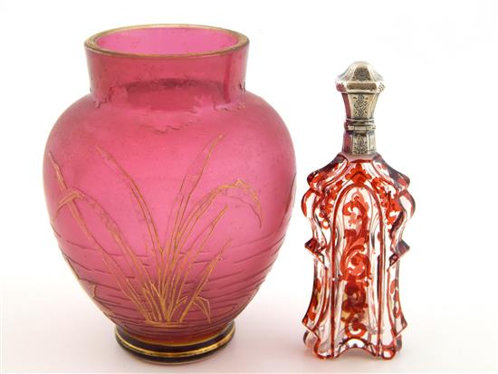 Appraisal: Two glass pieces cameo glass vase mauve colored cleared waterflower