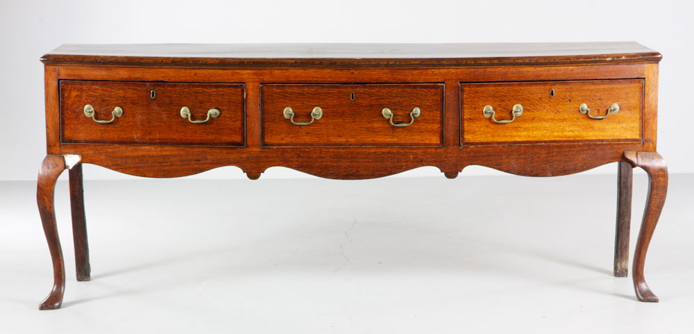 Appraisal: - Englsih Oak Sideboard English three-drawer sideboard oak Chippendale style